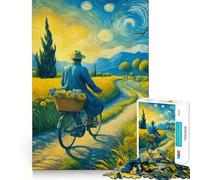 Ciclista nella notte stellata - Puzzle da 1000 pezzi per adolescenti - Gioco di sfida per la mente - Attività domestica - Incisione chiara - Regalo affettuoso 38x26cm