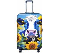 Ciclos Mucca con girasoli in blu stampato su entrambi i lati bagagli antigraffio valigia da viaggio copertura elastica protezione 45/61/71/81,3 cm, bianco, L
