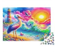 Cicogna Bianca Costiera Puzzle 1000 Pezzi Carta per Adulti Tramonto sul Mare Gioco di Puzzle 1000 Pezzi Relax Decorazione Casa Regalo 38x26cm/1000pcs