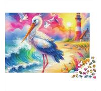 Cicogna Bianca sulla Costa Puzzle 1000 Pezzi Carta per Adulti Scenario Alba Colorata Gioco di Puzzle 1000 Pezzi Famiglia Relax Regalo 70x50cm/1000pcs