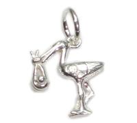 Cicogna che tiene un ciondolo in argento sterling per bambini .925 x 1 ciondoli