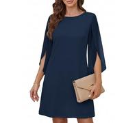 Cicy Bell Abito da Donna con Scollo Rotondo, Elegante, a Maniche a 3/4, in Tinta Unita, per Il Tempo Libero, al Ginocchio, Blu Scuro, M