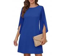 Cicy Bell Abito da Donna con Scollo Rotondo, Elegante, a Maniche a 3/4, in Tinta Unita, per Il Tempo Libero, al Ginocchio, Blu, XS