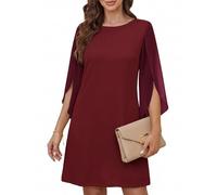 Cicy Bell Abito da Donna con Scollo Rotondo, Elegante, a Maniche a 3/4, in Tinta Unita, per Il Tempo Libero, al Ginocchio, Rosso Vivo, L