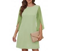 Cicy Bell Abito da Donna con Scollo Rotondo, Elegante, a Maniche a 3/4, in Tinta Unita, per Il Tempo Libero, al Ginocchio, Verde Chiaro, M