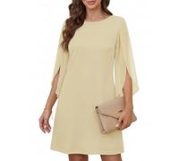 Cicy Bell Abito da Donna con Scollo Rotondo, Elegante, a Maniche a 3/4, in Tinta Unita, per Il Tempo Libero, al Ginocchio, Albicocca, M