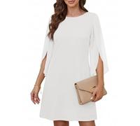 Cicy Bell Abito da Donna con Scollo Rotondo, Elegante, a Maniche a 3/4, in Tinta Unita, per Il Tempo Libero, al Ginocchio, Bianco, M