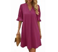 Cicy Bell Abito Estivo da Donna con Scollo a V e Volant, Lunghezza al Ginocchio, per Il Tempo Libero, Tinta Unita, Casual, Rosa., S