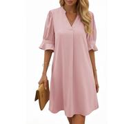 Cicy Bell Abito Estivo da Donna con Scollo a V e Volant, Lunghezza al Ginocchio, per Il Tempo Libero, Tinta Unita, Casual, Colore: Rosa., M