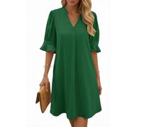 Cicy Bell Abito Estivo da Donna con Scollo a V e Volant, Lunghezza al Ginocchio, per Il Tempo Libero, Tinta Unita, Casual, Verde, L