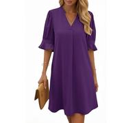 Cicy Bell Abito Estivo da Donna con Scollo a V e Volant, Lunghezza al Ginocchio, per Il Tempo Libero, Tinta Unita, Casual, Viola., M