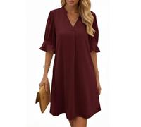 Cicy Bell Abito Estivo da Donna con Scollo a V e Volant, Lunghezza al Ginocchio, per Il Tempo Libero, Tinta Unita, Casual, Rosso Vivo, M