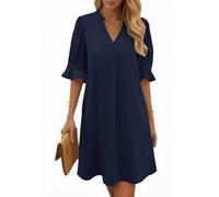 Cicy Bell Abito Estivo da Donna con Scollo a V e Volant, Lunghezza al Ginocchio, per Il Tempo Libero, Tinta Unita, Casual, Blu Scuro, M