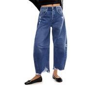 Cicy Bell Jeans da Donna Larghi a Botte ritagliati Boyfriend Gamba Larga Orlo Grezzo Pantaloni in Denim, Blu, 40