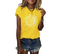 Cicy Bell Maglietta da donna con scollo rotondo, estivo, a maniche corte, vintage, basic Shirts, giallo., XL