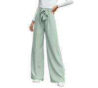 Cicy Bell Pantaloni da donna a gamba larga, in tessuto, da donna, a vita alta, leggeri, larghi, per il tempo libero, con chiusura a nodi, eleganti, casual, larghi, verde chiaro, S
