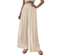 Cicy Bell Pantaloni Donna Dritto Locker Elastico Largo Gamba Vita Palazzo Con Tasche, Albicocca, M