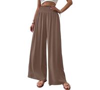 Cicy Bell Pantaloni Donna Dritto Locker Elastico Largo Gamba Vita Palazzo Con Tasche, Cachi, M