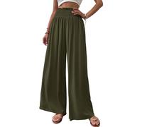 Cicy Bell Pantaloni Donna Dritto Locker Elastico Largo Gamba Vita Palazzo Con Tasche, Verde Militare, M