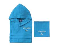 Cieffepi Home Collections MYFIT Set Microfibra Personalizzabile Accappatoio Unisex con cappuccio + Telo (IT, Testo, L, Regular, Regular, Celeste)