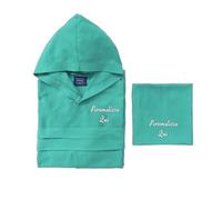 Cieffepi Home Collections MYFIT Set Microfibra Personalizzabile Accappatoio Unisex con cappuccio + Telo (IT, Testo, S, Regular, Regular, Tiffany)