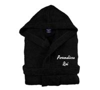 Cieffepi Home Collections Solo Mio Basic Accappatoio Personalizzato con Cappuccio in Morbida Spugna idrofila Puro Cotone (L, Nero)