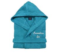 Cieffepi Home Collections Solo Mio Basic Accappatoio Personalizzato con Cappuccio in Morbida Spugna idrofila Puro Cotone (L, Turchese)