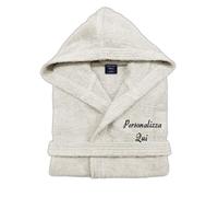 Cieffepi Home Collections Solo Mio Basic Accappatoio Personalizzato con Cappuccio in Morbida Spugna idrofila di Puro Cotone (S, Panna)
