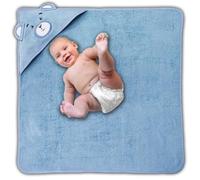 Cieffepi Home Collections TEDDY Accappatoio Quadrato Neonato Neonata Personalizzabile con cappuccio integrato (Celeste, Personalizzato)