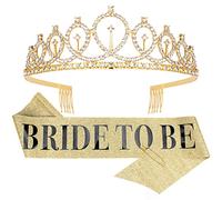 CIEHER Decorazioni da sposa per essere con corona d'oro e fascia da sposa per essere sposa, decorazioni per la festa di fidanzamento, addio al nubilato, diadema da sposa, corona da principessa regina, regalo per la sposa