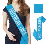 CIEHER Fascia di compleanno blu per compleanno ragazza, con scritta "It's My Birthday", fascia di compleanno da donna, in tessuto glitterato, per ragazze, decorazioni di compleanno