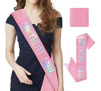 CIEHER Fascia di compleanno rosa per ragazza con scritta "It's My Birthday", fascia per compleanno da donna, in tessuto glitterato, per ragazze, decorazioni di compleanno