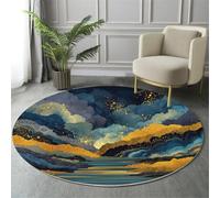 Cieli Scuri Tappeto Rotondo Blu Scuro Tappeti 160Cm Antiscivolo Lavabile In Lavatrice Tondo Tapette Salotto Camera Da Letto Scendiletto Pelo Corto Rotondi Carpet
