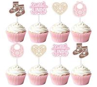 Cielito Lindo - Decorazioni per torte per feste, 36 pezzi, rosa e marrone, tricolore, Cielito Lindo, topper per cupcake Talavera Papel Picado, decorazioni per torte messicane, baby shower, battesimi