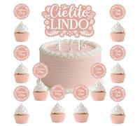 Cielito Lindo - Topper per torta e cupcake, 25 pezzi, motivo: Cielito, Lindo, Papel Picado, rosa, Talavera, per ragazze, baby shower, Cinco de Mayo
