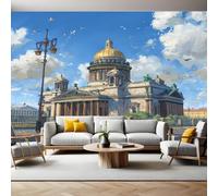 Cielo Azzurro Carta da Parati Edifici cittadini ad acquerello Fotomurali in TNT Fotomurali Murale alla Moda Decor da Muro Poster Gigante Design Carta per Pareti Ornamento 350 x 250 cm