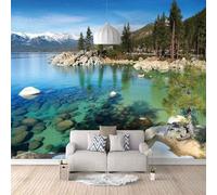 Cielo Azzurro Montagne Laghi Boschi 3D Carta Da Parati Facile Installare Mobili Sfondi Ufficio Divano Camera Letto Sfondo Decorazione Murale-200cm×140cm