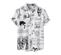 Cielo Blu Camicia a Maniche Corte da Uomo con Colletto e Bottoni Stampa Artistica Teschi e Rose Rosse Stile Gotico Horror Abbigliamento per Feste di Halloween Serate a Tema Cosplay di Carnevale M Lune