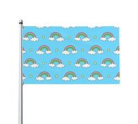 Cielo blu con stelle arcobaleni bandiera esterna in poliestere con occhielli in ottone, bandiere da 3 x 5 piedi