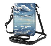 Cielo blu e nuvole bianche Borsa a tracolla in pelle con patta per telefono, morbida e impermeabile, può essere utilizzata come portafoglio, con tracolla staccabile.