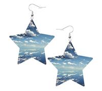 Cielo blu e nuvole bianche Stampe Orecchini in pelle a forma di stella Accessori leggeri ed eleganti per feste, balli e vita quotidiana.