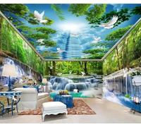 Cielo Blu Fresco Piante Verdi Uccelli In Volo Moderna Carta Da Parati 3D Seta Pregiata Testurizzata Ideale Per La Camera Letto Del Soggiorno-350cm×256cm