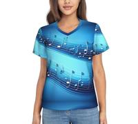 Cielo blu note musicali stampa elegante confortevole camicie da donna -estate casual manica corta pullover t-shirt, nero, XX-Large