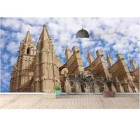 Cielo Blu Nuvole Bianche Architettura Castelli Arte Fresca 3D Carta Da Parati Seta Testurizzata Alta Qualità Soggiorno Divano Camera Letto Pranzo Casa Muro-150cm×105cm