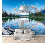 Cielo Blu Riflesso Della Foresta Lacustre 3D Carta Da Parati Facile Installare Mobili Sfondi Ufficio Divano Camera Letto Sfondo Decorazione Murale-400cm×280cm