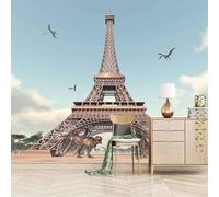 Cielo Blu Tridimensionale Nuvole Bianche Dinosauri Torri Creatività 3D Carta Da Parati Facile Installare Mobili Sfondi Ufficio Divano Camera Letto Sfondo Decorazione Murale-400cm×280cm