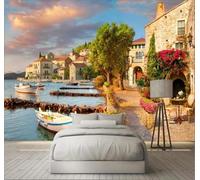 Cielo Etereo Architettura Lago Piccola Barca 3D Carta Da Parati Facile Installare Mobili Sfondi Ufficio Divano Camera Letto Sfondo Decorazione Murale-150cm×105cm