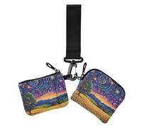 Cielo notturno Campagna vorticoso stelle portafogli da donna porta carte carino moda porta soldi con portachiavi per le signore 2 pezzi, cielo notturno, campagna, vorticoso, stelle, 1 size, Casual