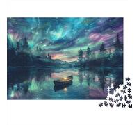 Cielo Notturno Lago 1000 Pezzi Aurora Lago Barca Puzzle Set Relax Antistress Cartone Riciclato Decorazione Parete Migliore Regalo 38x26cm/1000pz