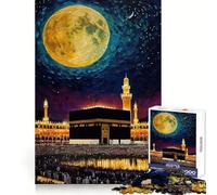 Cielo notturno, Moschea Kaaba alla Mecca, Puzzle da 1000 pezzi per adolescenti, puzzle che stimola la memoria, favorisce lo stress, taglio liscio, regalo artistico (38x26cm)